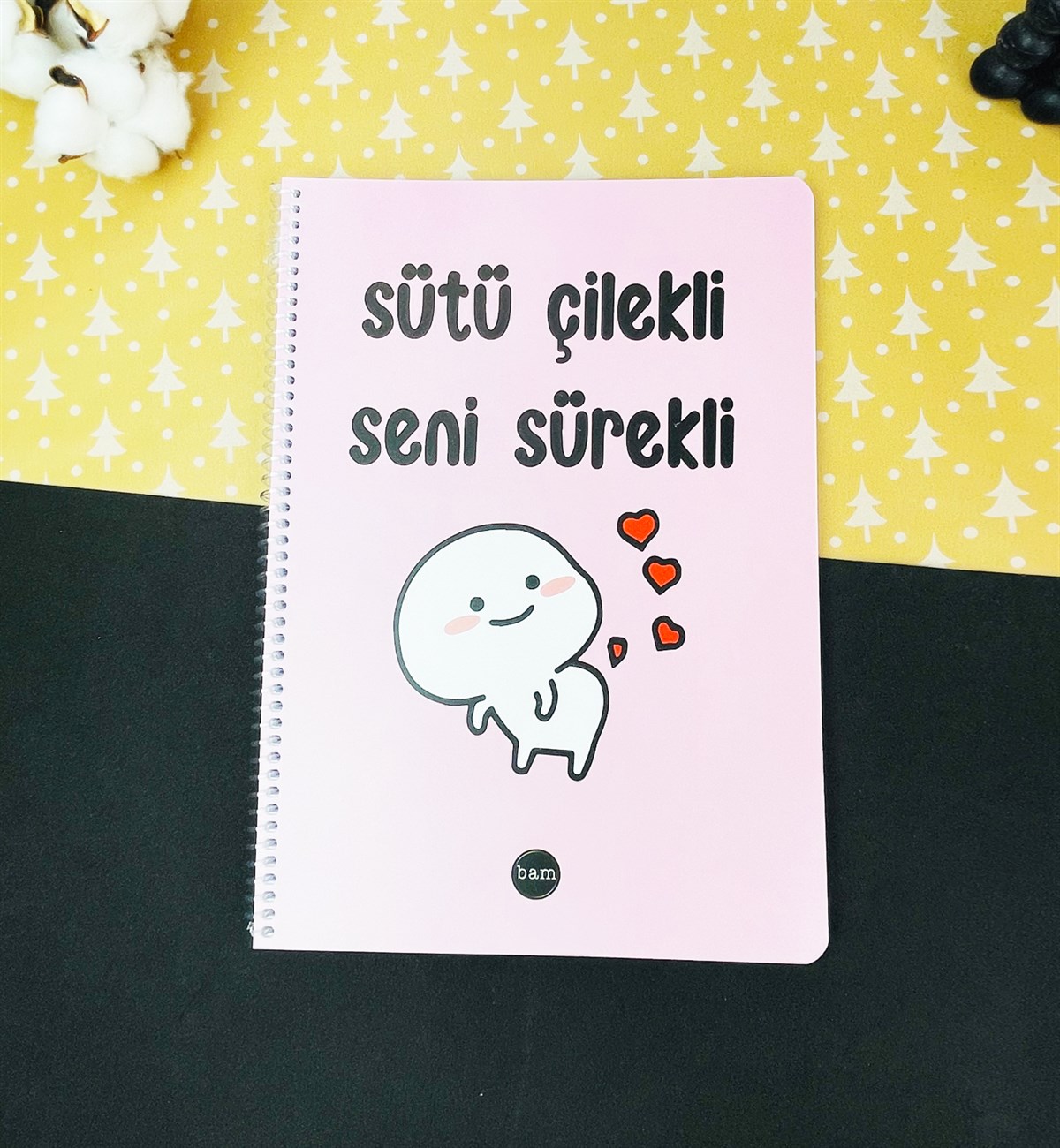 Sütü Çileki Seni Sürekli Tasarımlı Çizgili A4 Defter	giftmodaGmd100220