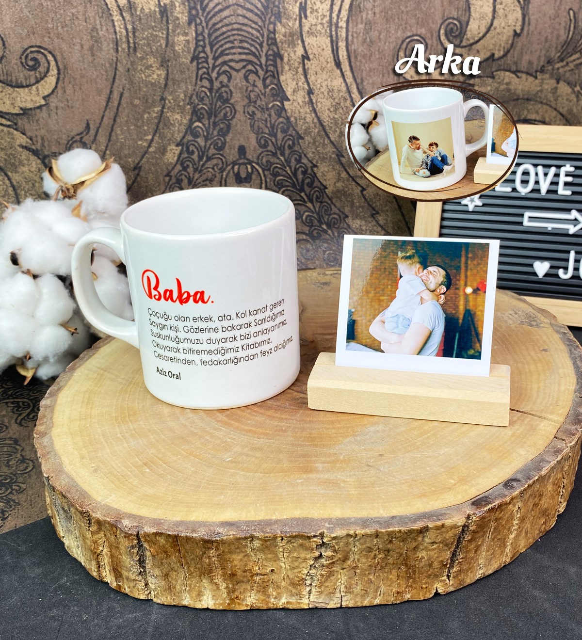 Kişiye Özel Fotoğraflı Baba Tasarımlı Kupa Ve Fotoğraf Tutucu SetgiftmodaGmhs101692