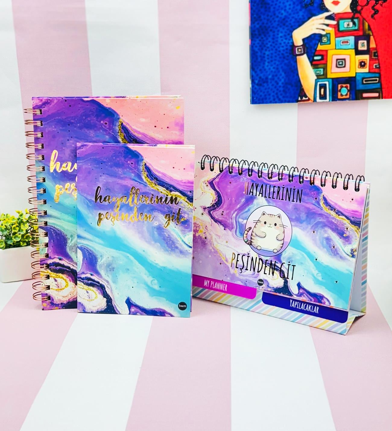 Hayallerinin Peşinden Git Konuşan Ajanda Masa Üsü Planner Ve lastikli Defter SetgiftmodaGmhs102010