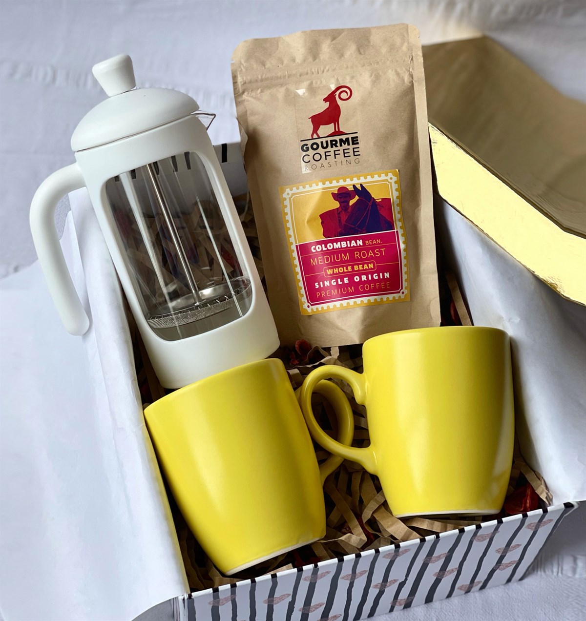 Sarı 2'li Bulut Kupa French Press Ve Filtre Kahve Özel Kutulu Hediye SetigiftmodaGmhs100755