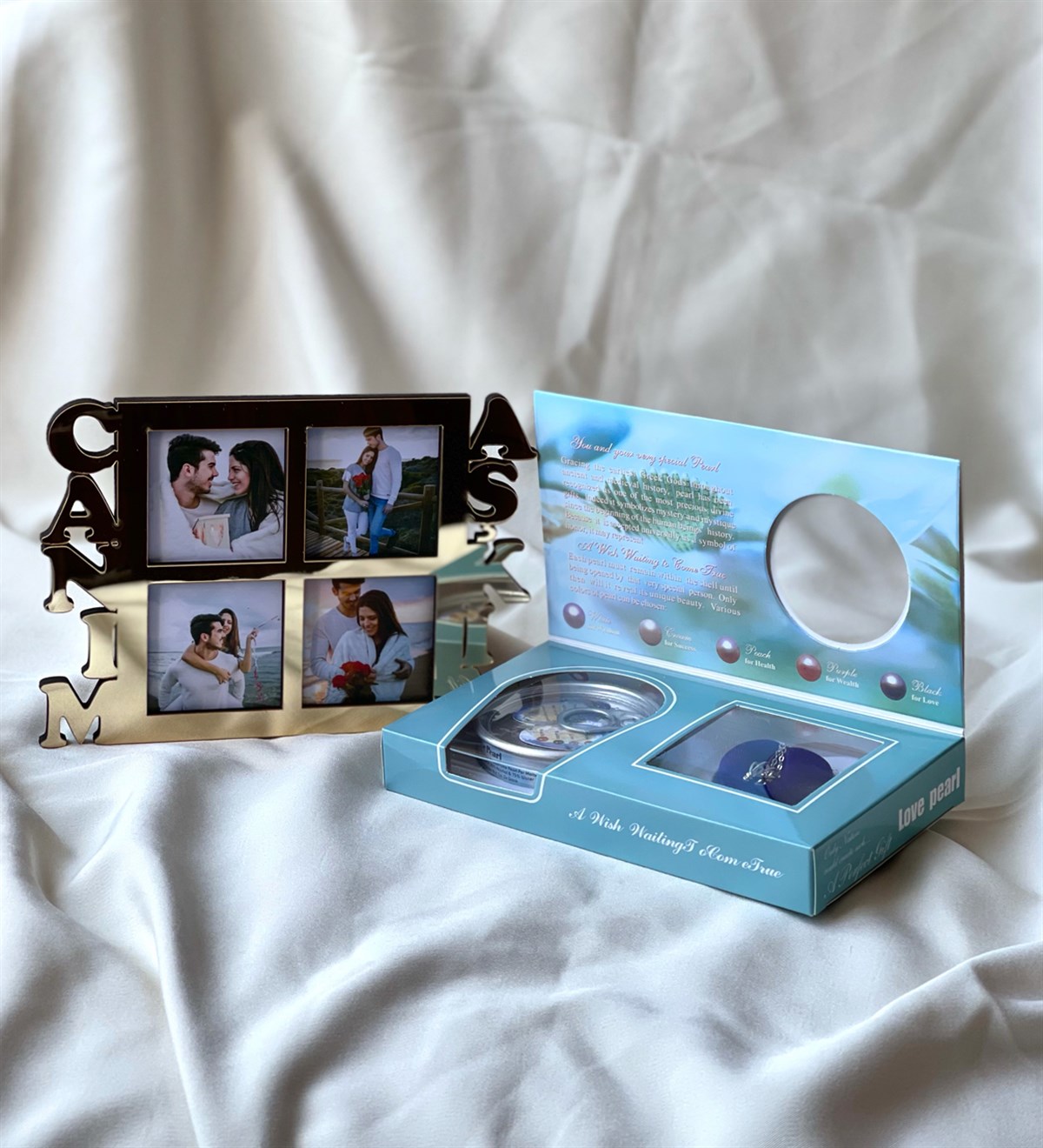 Gold Canım Aşkım Çeçeve Ve İnci Kolye Hediye SetiGiftmodaGmhs100703