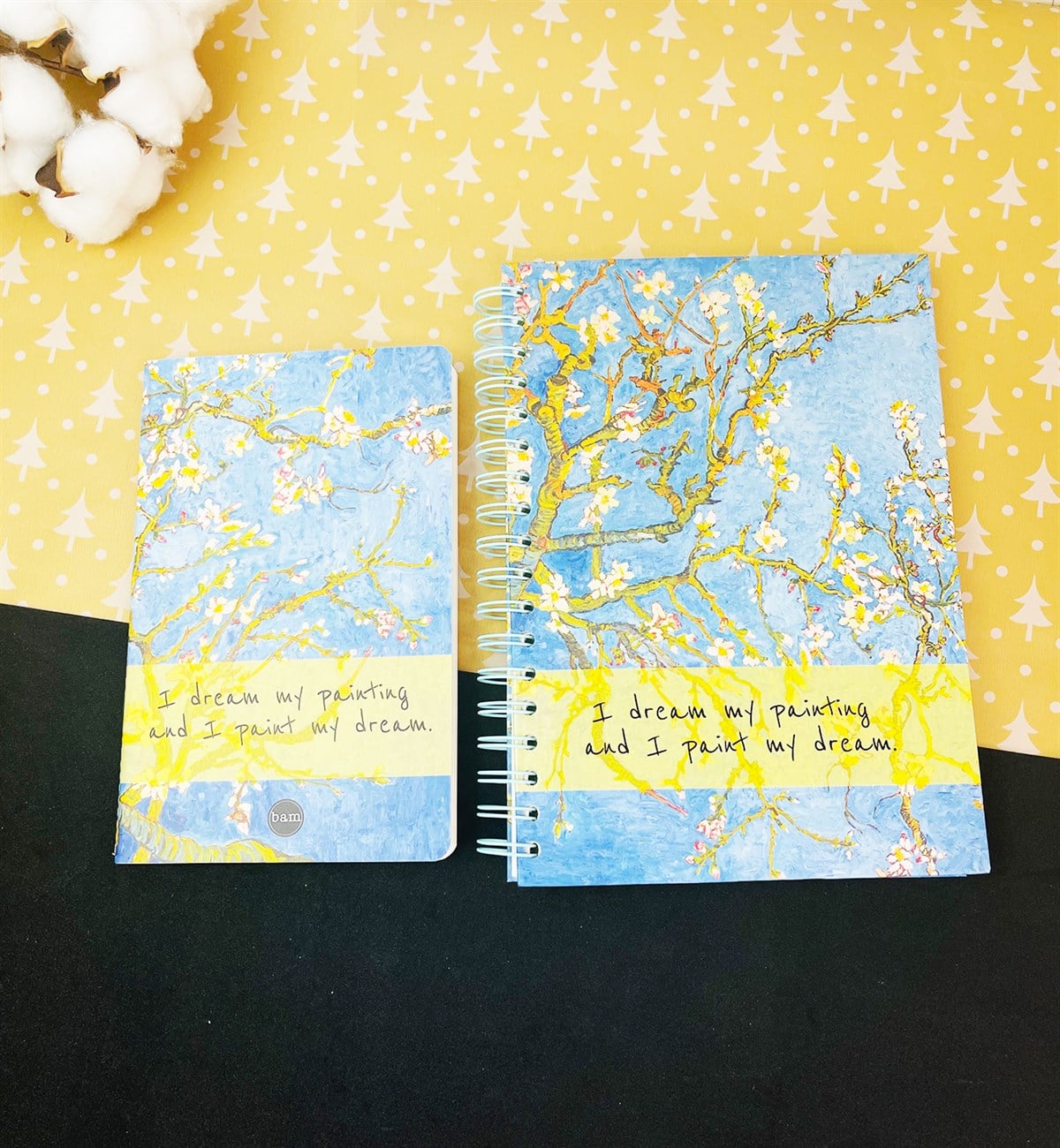 Van Gogh Badem Çiçeği Tasarımlı Spiralli Defter Ve Terzi Dikişli Defter SetgiftmodaGmhs101574