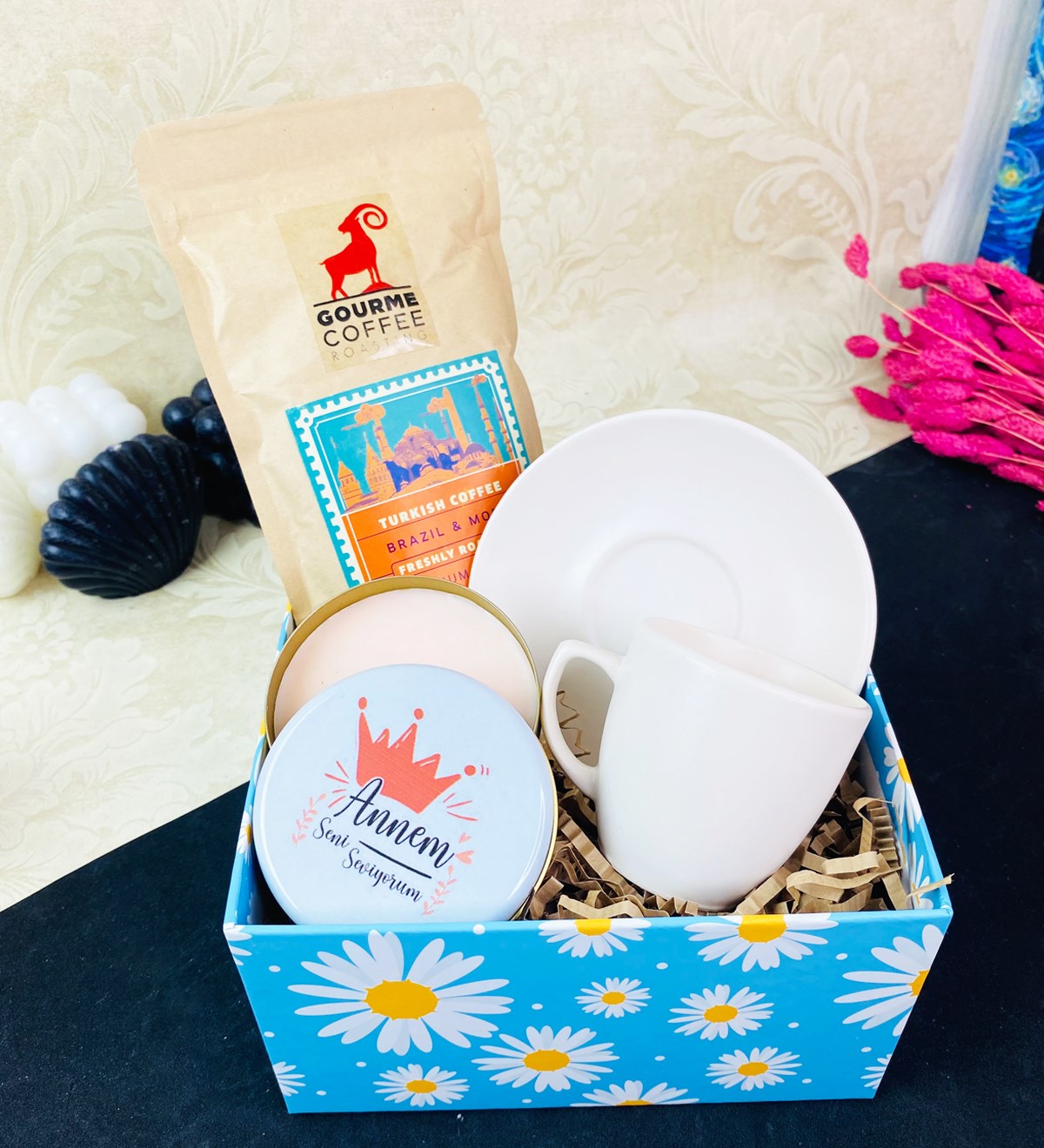 Annem Seni Seviyorum Tasarımlı Beyaz Türk Kahvesi SetigiftmodaGmhs101663