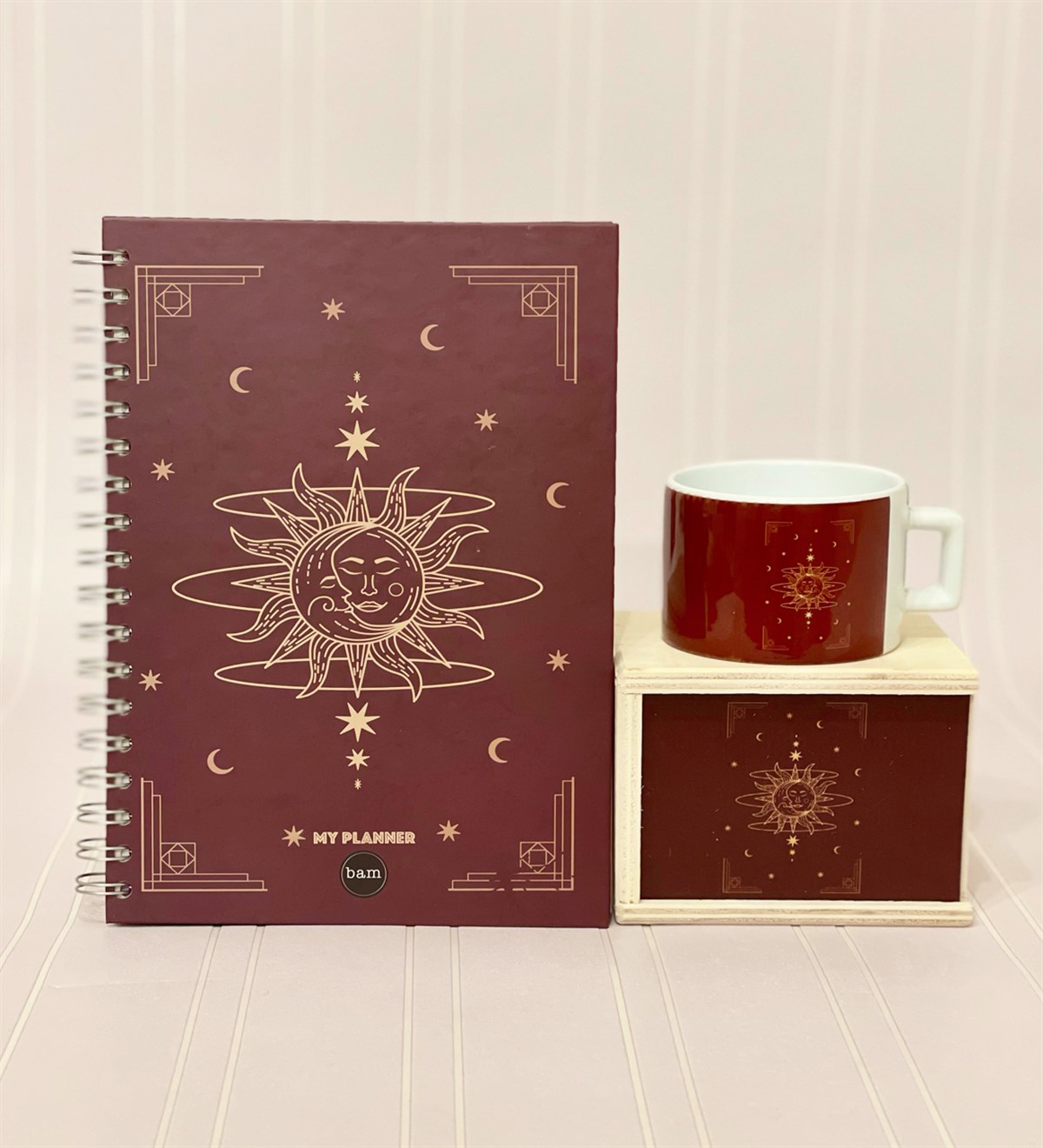 Kızıl Tarot Ay Güneş Tasarımlı Konuşan Ajanda Ve Kutulu Kupa Hediye SetiGiftmodaGmhs100490