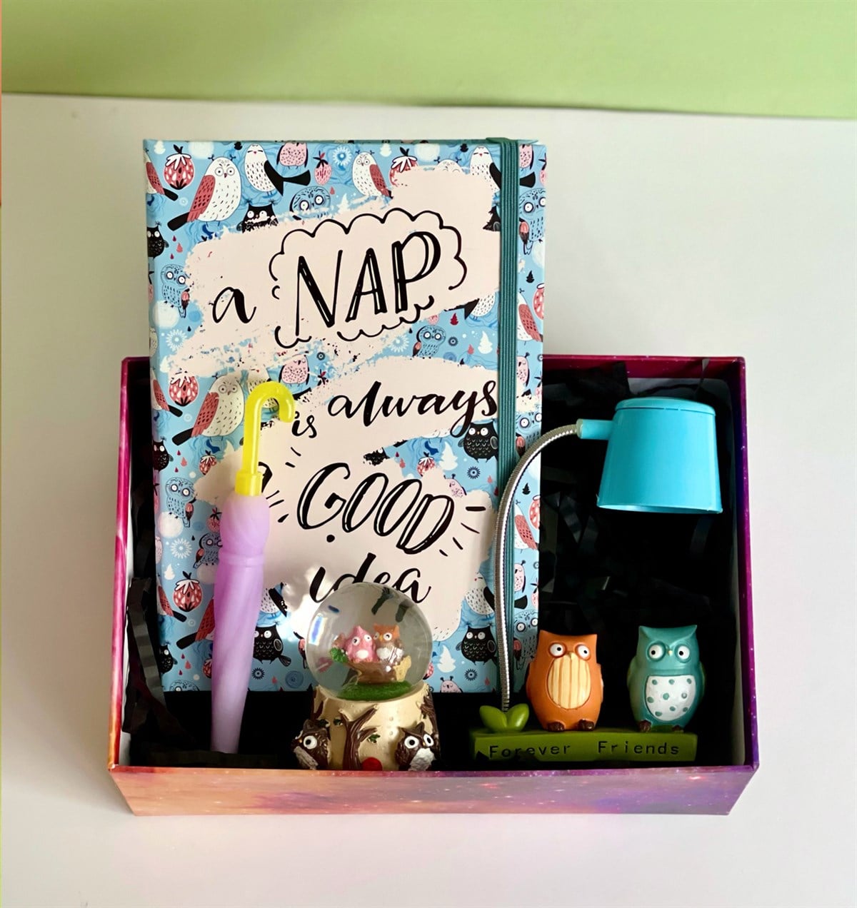Nap Always Good Lastikli Defter Mini Baykuş Kar Küresi Şemsiye Kalem Ve Baykuş Işıklı Masa LambasıGiftmodaGmhs101141