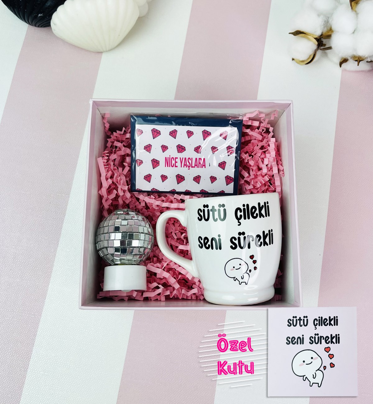 Sütü Çilekli Seni Sürekli Tasarımlı Mini Hediye SetigiftmodaGmhs101608