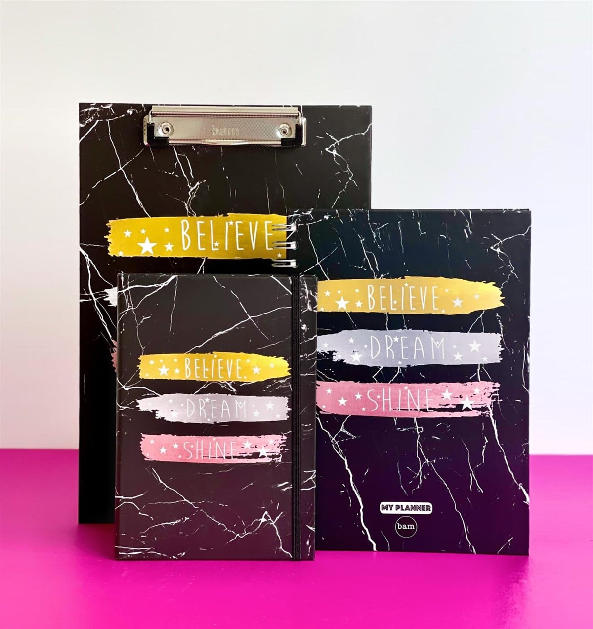 Believe Dream Shine Tasarımlı Konuşan Ajanda Lastikli Defter Ve Sekreterlik SetgiftmodaGmhs101176