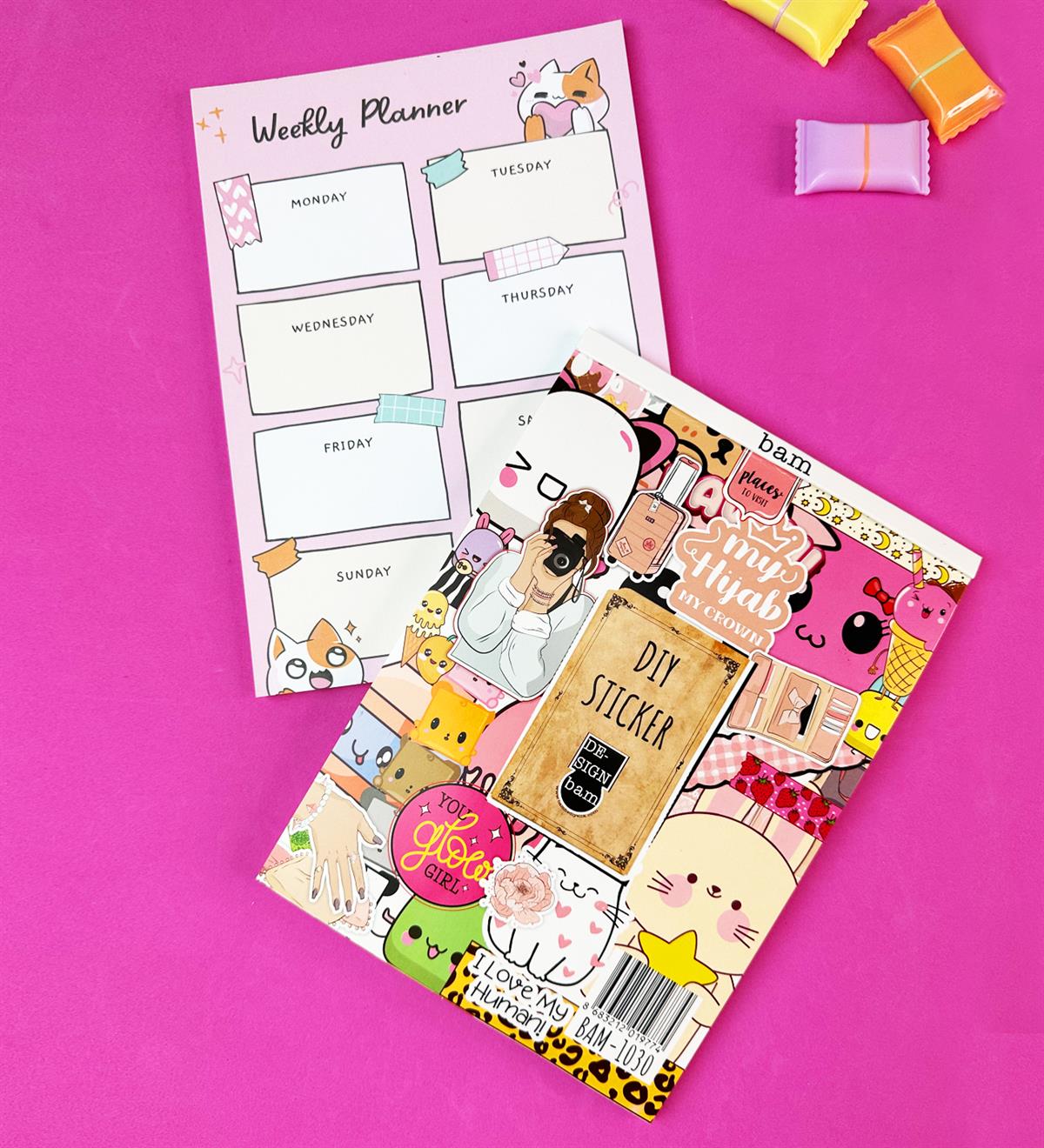 Sevimli Kedi Klavye Önü Haftalık Planlayıcı Ve My DIY Sticker Kitabı SetgiftmodaGmhs101907