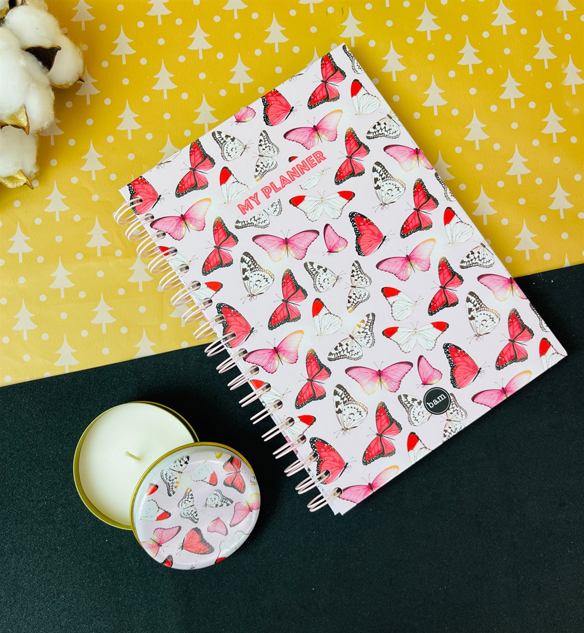 Kelebek Tasarımlı Konuşan Ajanda Ve Kokulu Teneke Mum Hediye SetigiftmodaGmhs101387