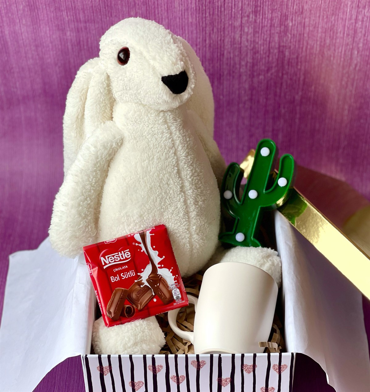 Beyaz Bulut Kupa Sevimli Beyaz Peluş Tavşan Mini Ananas Lamba Ve Çikolata Set giftmodaGmhs100783