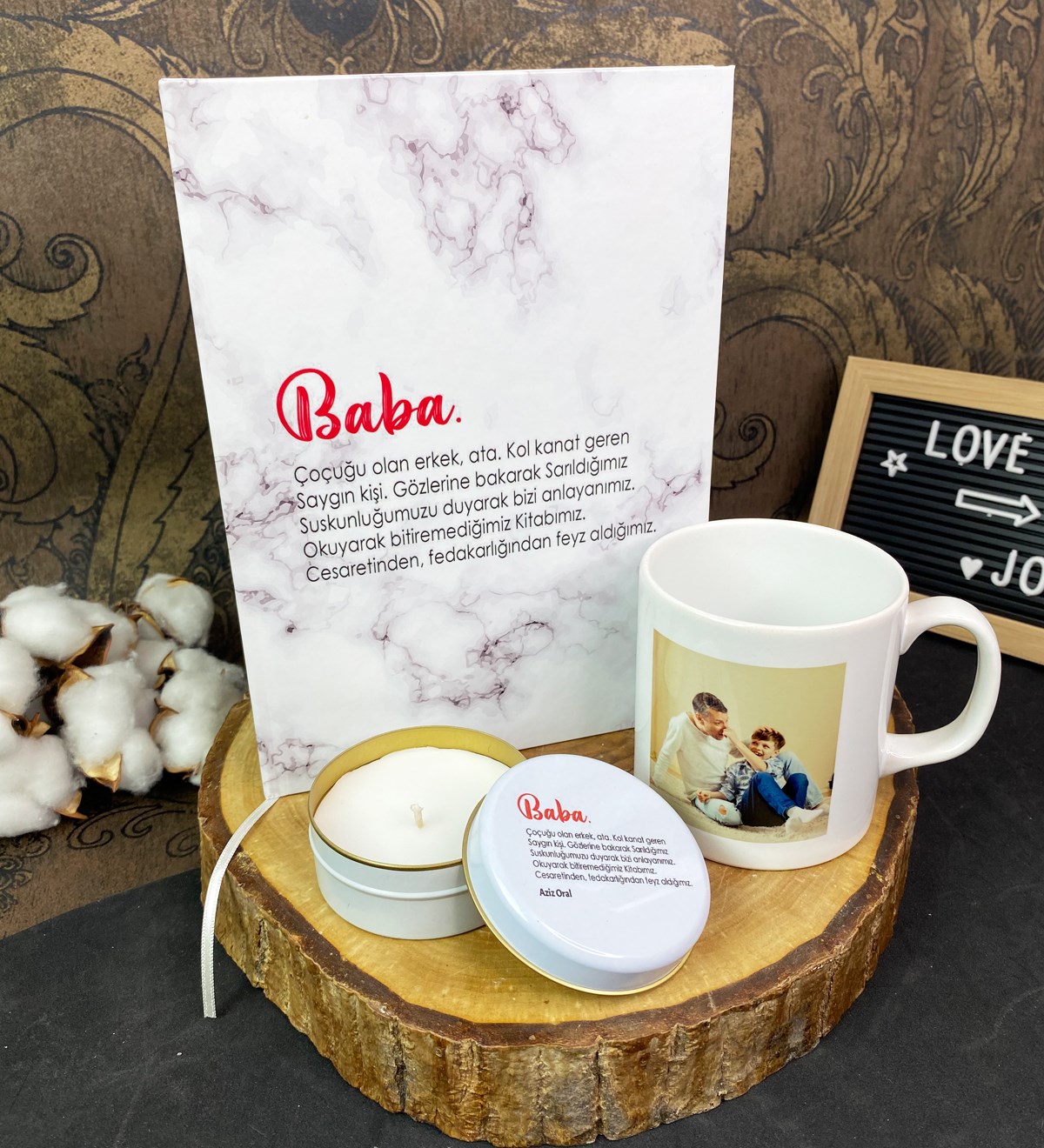 Kişiye Özel Baba Tasarımlı Kupa Kokulu Mum Ve Defter SetgiftmodaGmhs101721