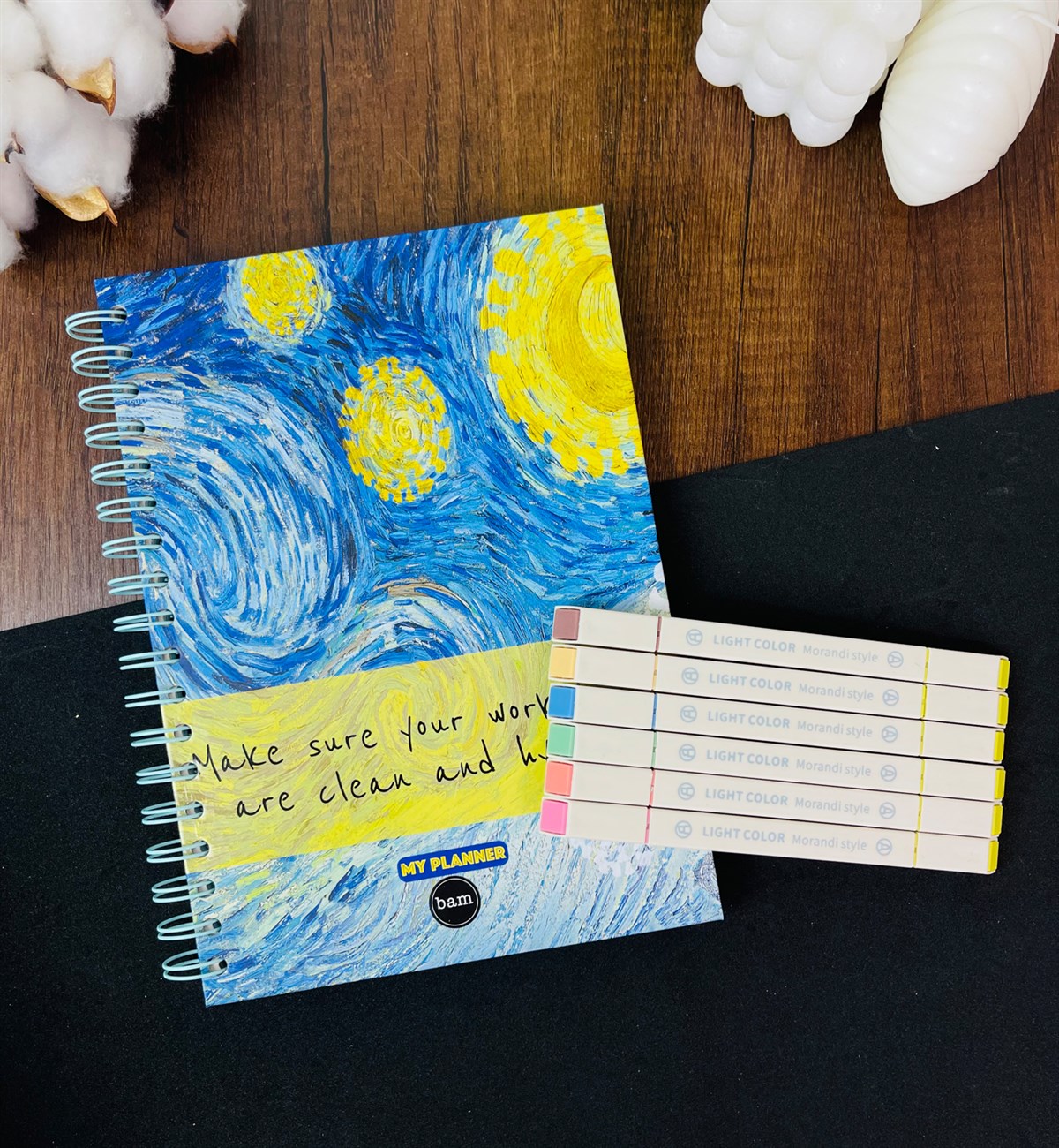 Van Gogh Tasarımlı Konuşan Ajanda Ve 6'lı Morandi Tarzı Çift Taraflı Marker Kalem SetgiftmodaGmhs101425