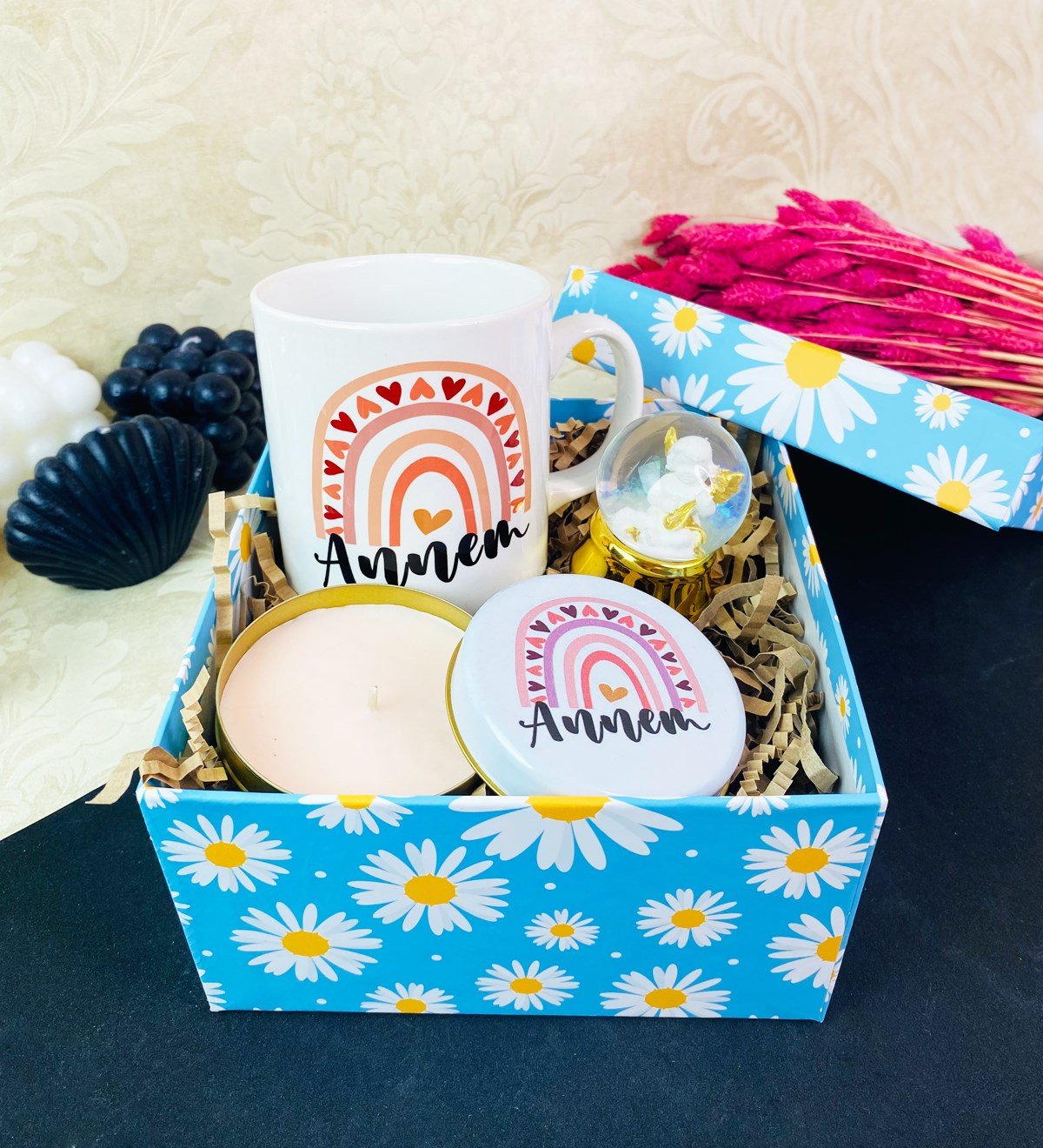 Gökkuşağı Anne Tasarımlı Kupa Mum Ve Kar Küresi Mini Hediye SetigiftmodaGmhs101632