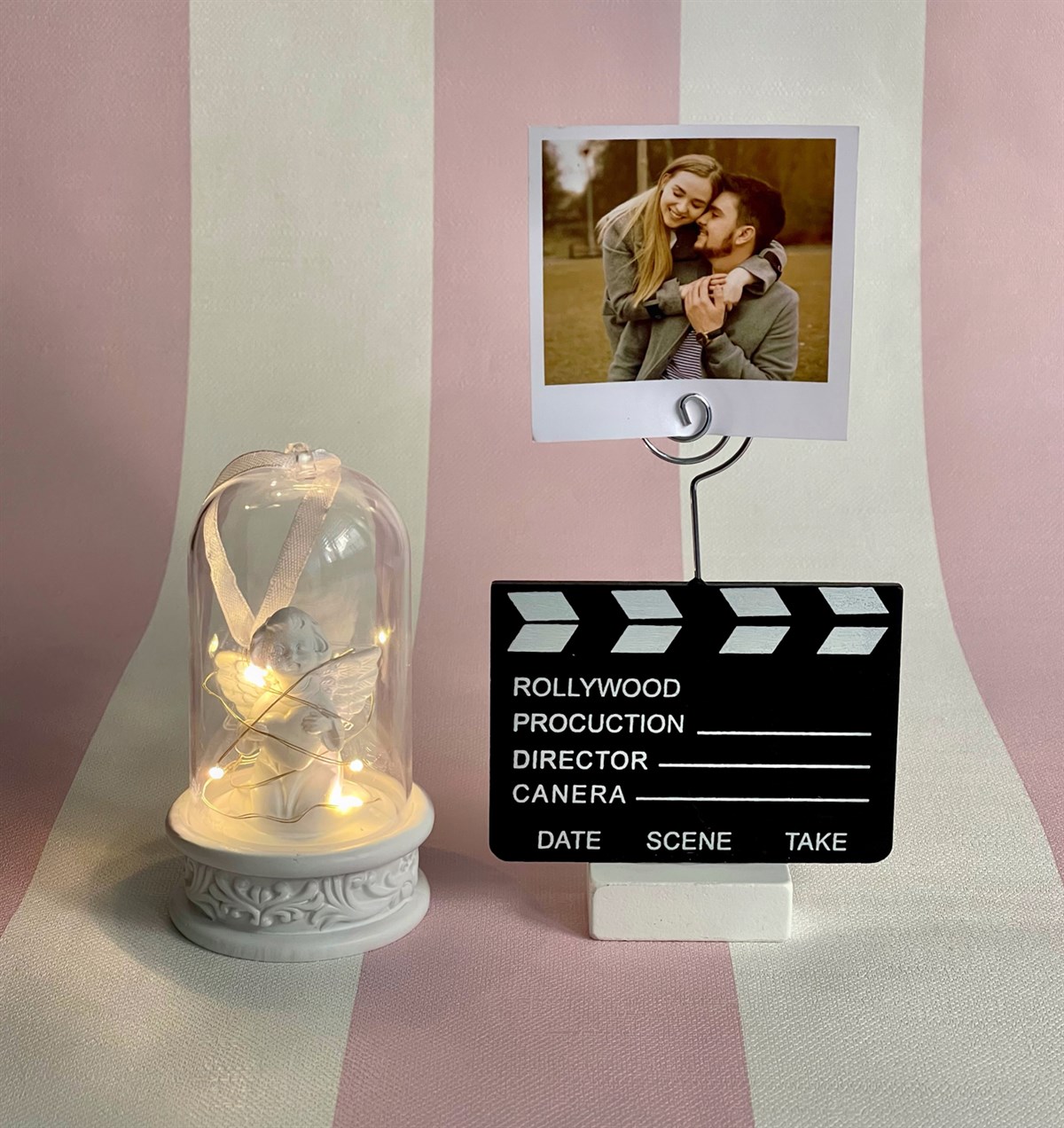 Kişiye Özel Klaket Not Tutucu Ve Işıklı Melek Kalp Biblo SetGiftmodaGmhs101151