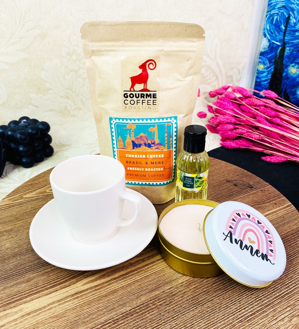 Gökkuşağı Anne Tasarımlı Mum Türk Kahvesi Ve Fincanı SetgiftmodaGmhs101667