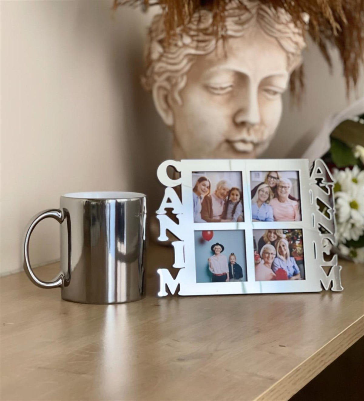Canım Annem Mdf Gümüş Çerçeve Ve Gümüş Kupa SetGiftmodaGmhs100508-100028