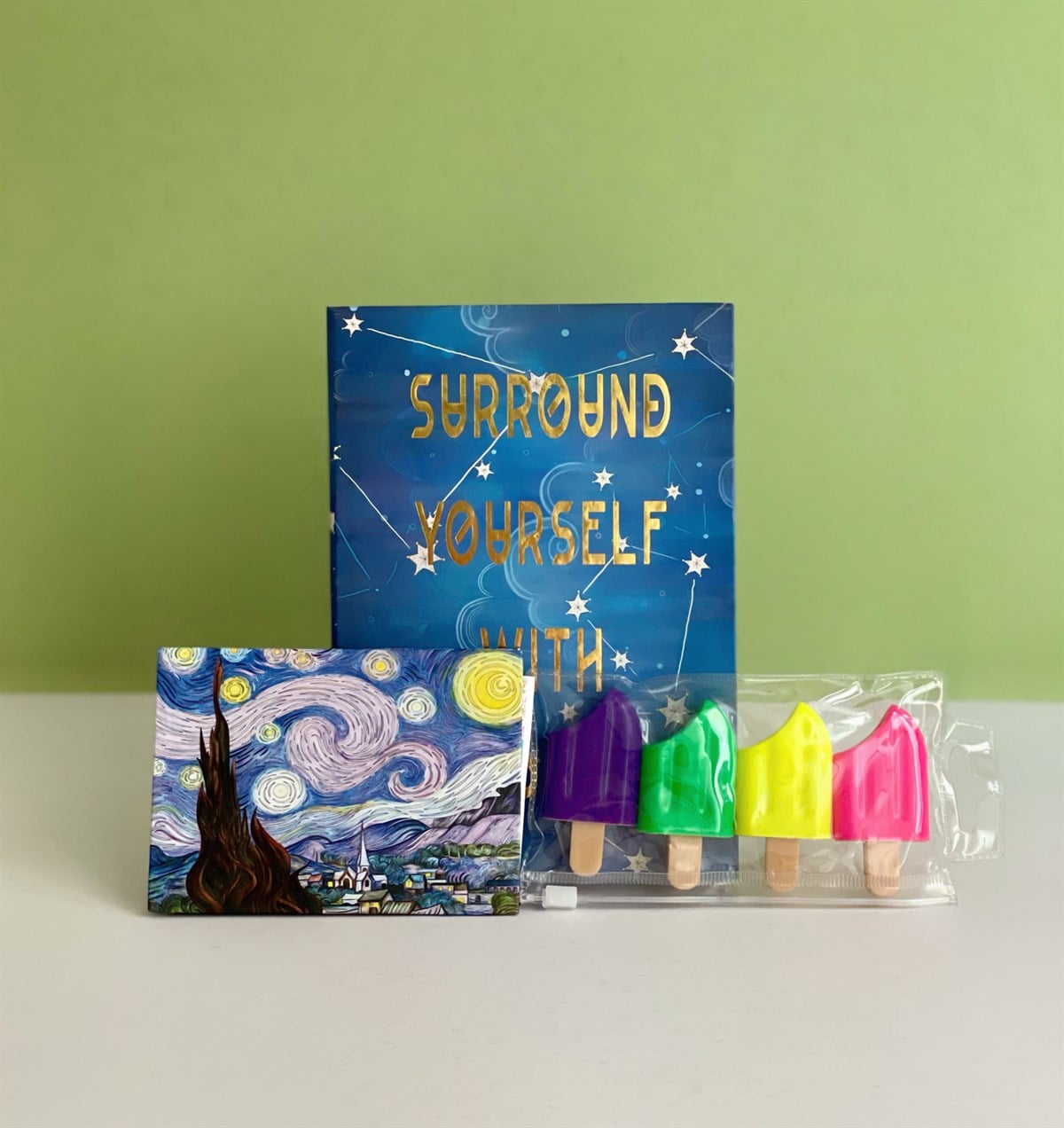 Surround Yourself Tasarımlı Lastikli Defter Van Gogh Mini Albüm Ve Dondurma Keçeli KalemgiftmodaGmhs101157