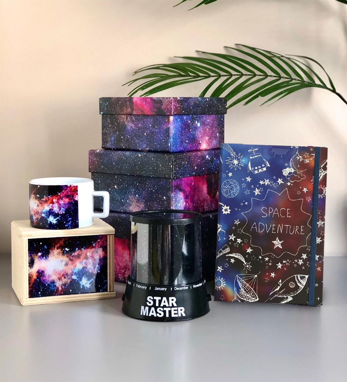 Space Tasarımlı 3'lü Kutu Kutulu Kupa StarMaster Ve Gökyüzü Tasarımlı Lastikli DeftergiftmodaSpace-Kut-Uzay-Kup-Str-Mastr-Gök-Def