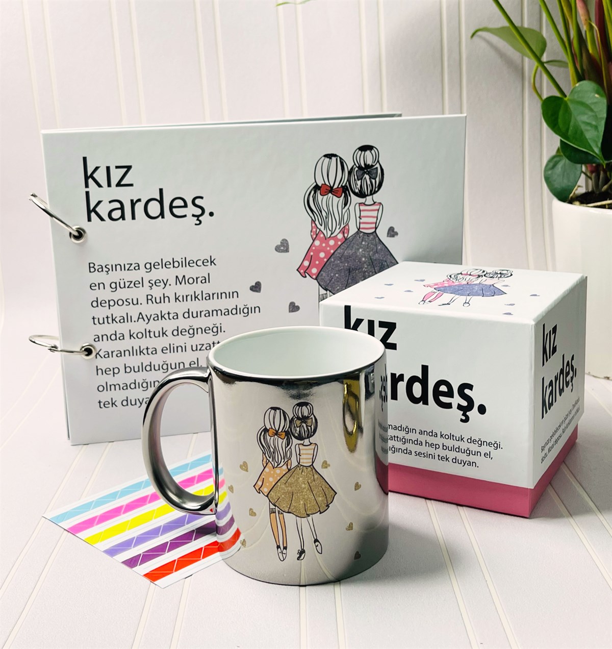 Kız Kardeş Tasarımlı Albüm Ve Özel Kutulu Gümüş Kupa SetgiftmodaGmhs101217