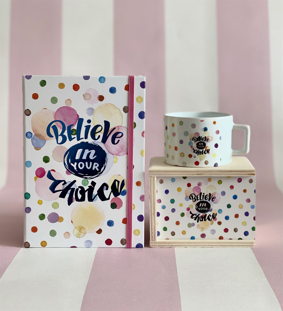 Believe İn Your Choice Tasarımlı Lastikli Defter Ve Kutulu Kupa SetGiftmodaGmhs100558-Gmkp100161- Gmd100067