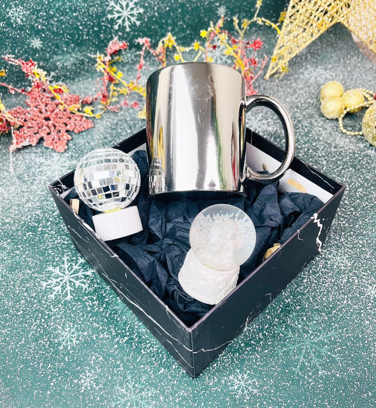 Gümüş Kupa Mini Disko Gece Lambası Ve Mini Melek Kar Küresi SetgiftmodaGmhs101313