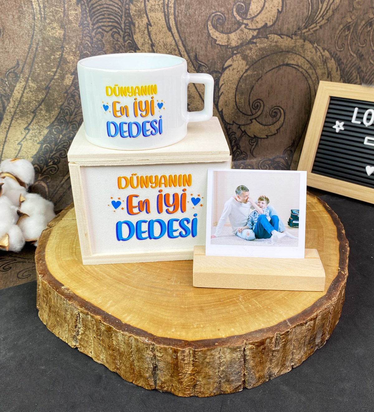 Kişiye Özel Fotoğraf Tutucu Ve Dünyanın En İyi Dedesi Kutulu Kupa SetgiftmodaGmhs101714