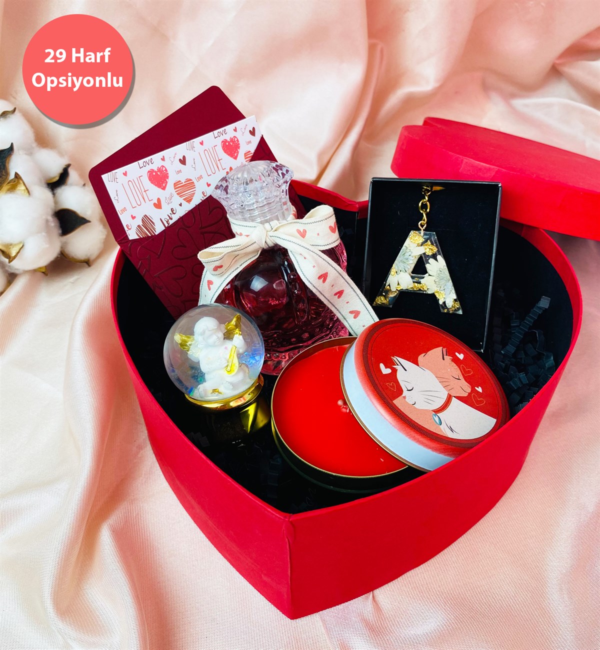 Özel Kalp Kutulu Çiçekli Epoksi Anahtarlık Sevgiliye Hediye SetigiftmodaGmhs101458