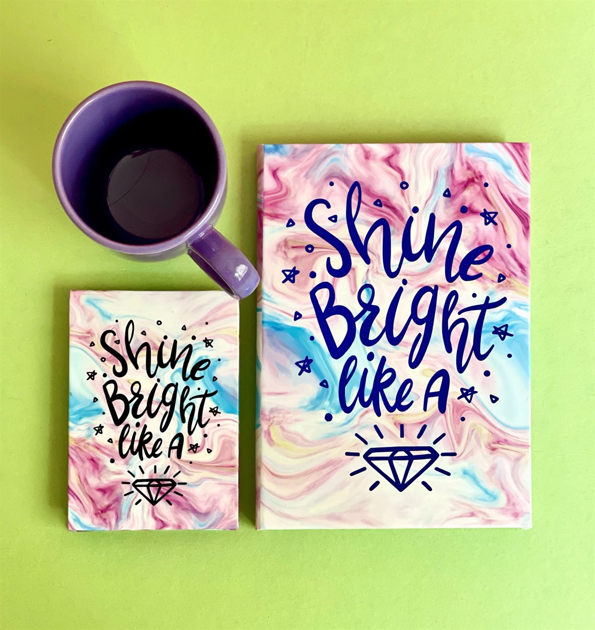 Elmas Motto Tasarımlı Mini Albüm Mor Bulut Kupa Ve Elmas Motto Tasarımlı Defter SetgiftmodaGmhs100954