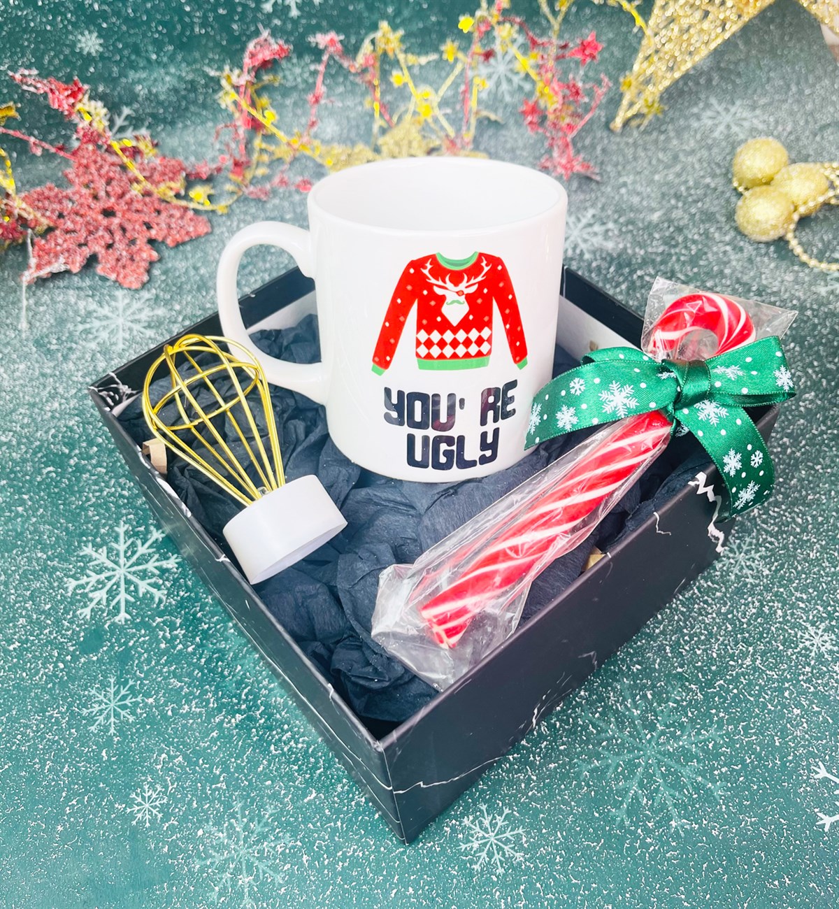 You're Ugly Tasarımlı Kupa Baston Şeker Ve Mini Balon Gece Lambası Yılbaşı SetigiftmodaGmhs101306