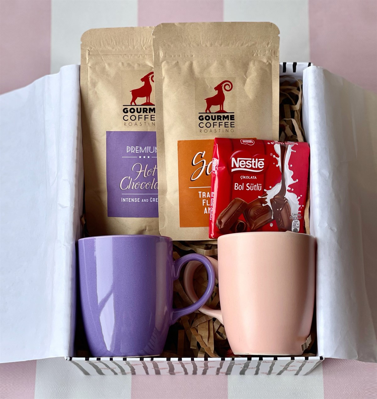 Mor Pembe 2'li Bulut Kupa Sıcak Çikolata Sahlep Ve Çikolata SetgiftmodaGmhs100776