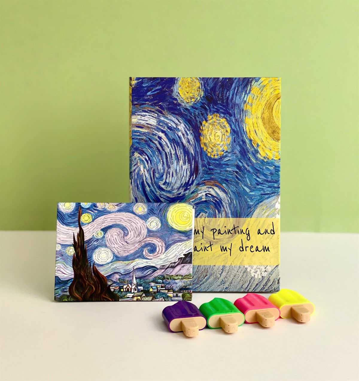 Van Gogh Motto Tasarımlı Lastikli Defter Van Gogh Mini Albüm Ve Dondurma Keçeli KalemgiftmodaGmhs101159
