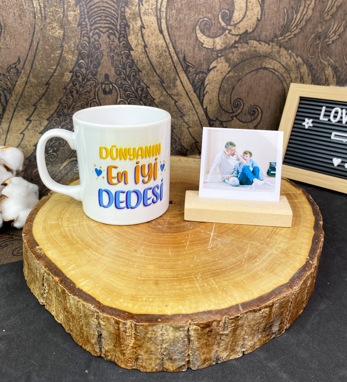 Kişiye Özel Fotoğraf Tutucu Ve Dünyanın En İyi Dedesi Tasarımlı Kupa SetgiftmodaGmhs101717