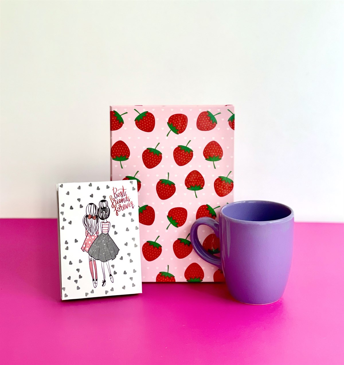 Best FriendsTasarımlı Mini Albüm Mor Bulut Kupa Ve Çilek Tasarımlı Defter SetgiftmodaGmhs100942