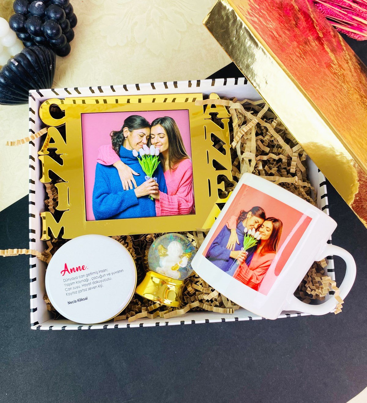Kişiye Özel Canım Annem Gold Çerçeveli Hediye SetigiftmodaGmhs101635