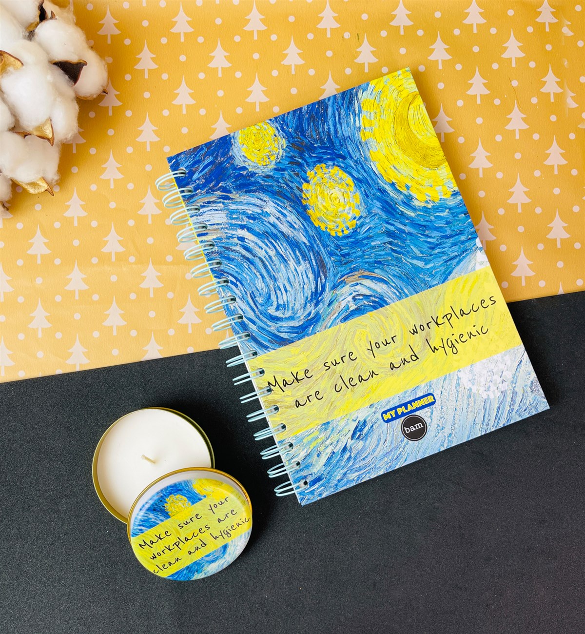 Van Gogh Tasarımlı Konuşan Ajanda Ve Kokulu Teneke Mum Hediye SetigiftmodaGmhs101388