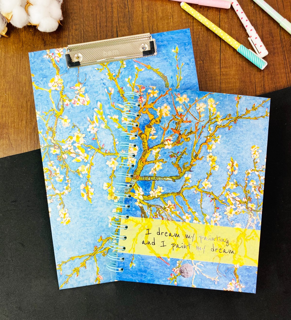 Badem Çiçeği Tasarımlı Çizgili Spiralli Defter Ve Sekreterlik SetgiftmodaGmhs101675