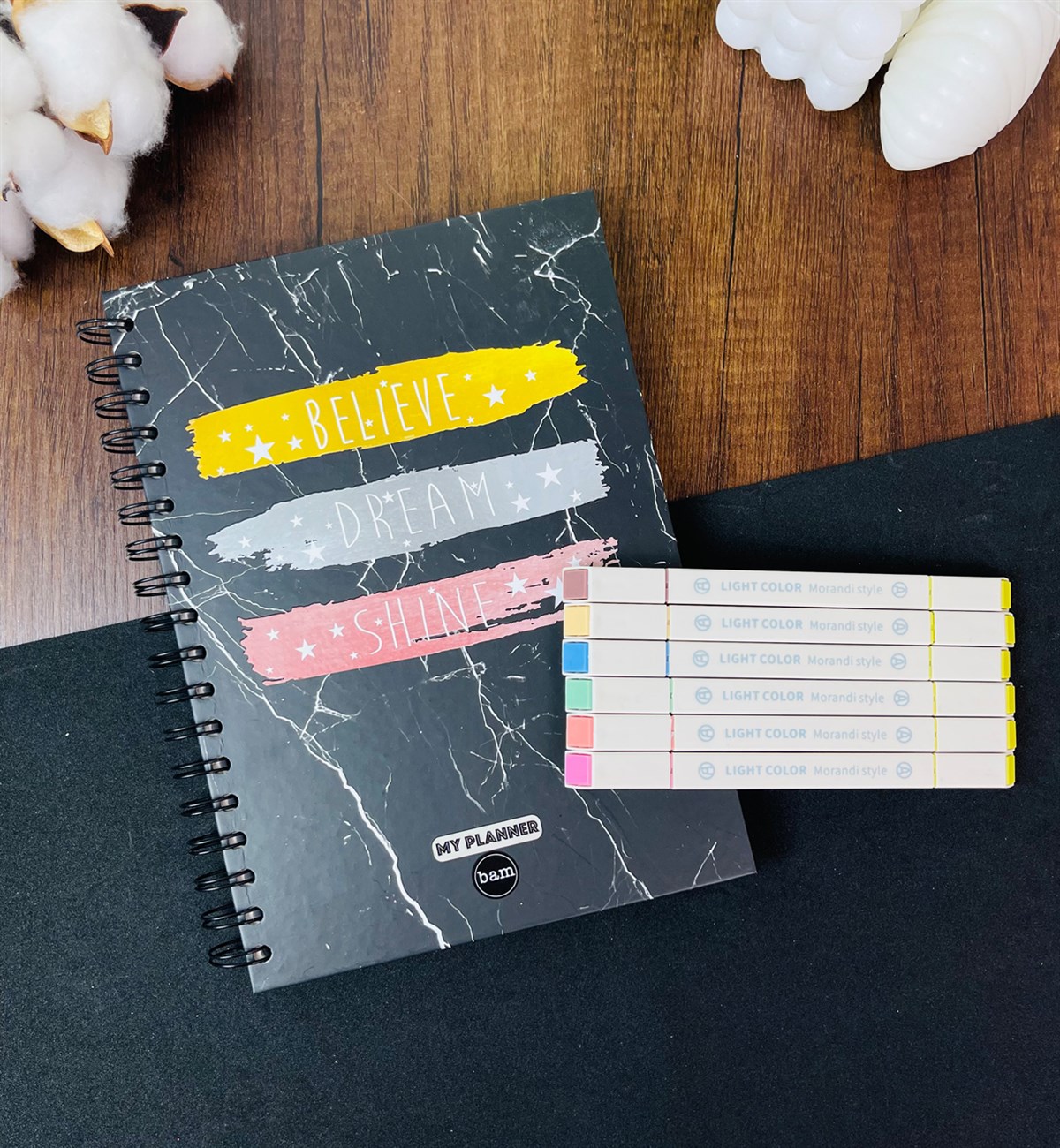 Believe Dream Shine Tasarımlı Konuşan Ajanda Ve 6'lı Morandi Tarzı Çift Taraflı Marker Kalem SetgiftmodaGmhs101417