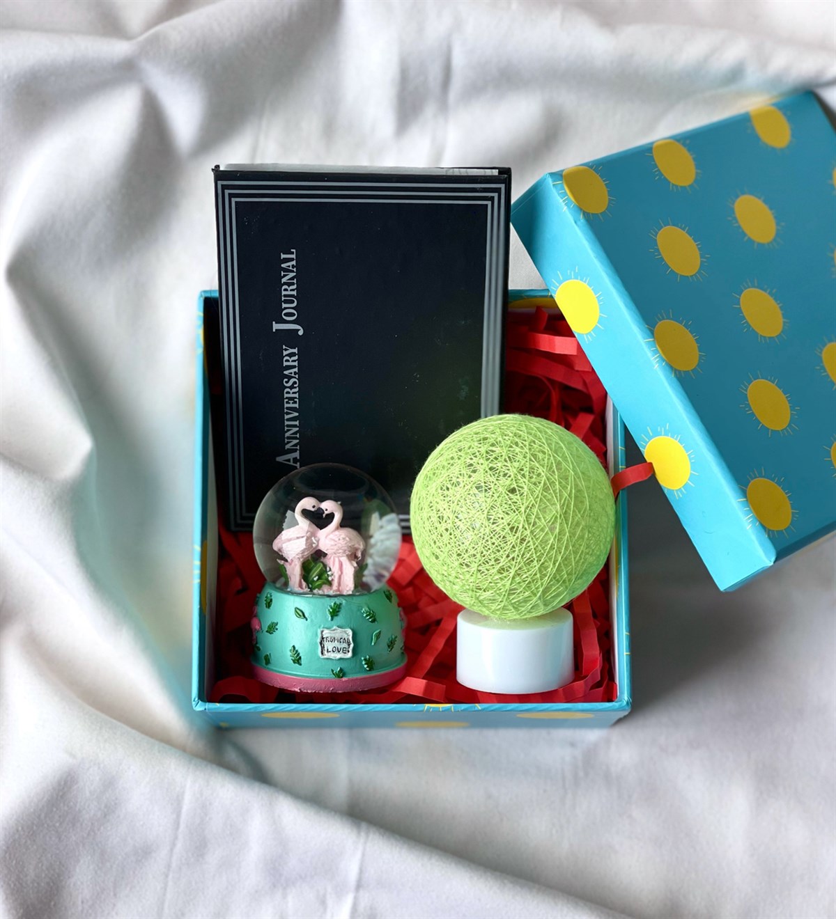 Özel Kutulu Annıversary Journal  Mini Albüm Mini Flamingo Kar Küresi Ve Hasır Lamba SetgiftmodaGmhs100683