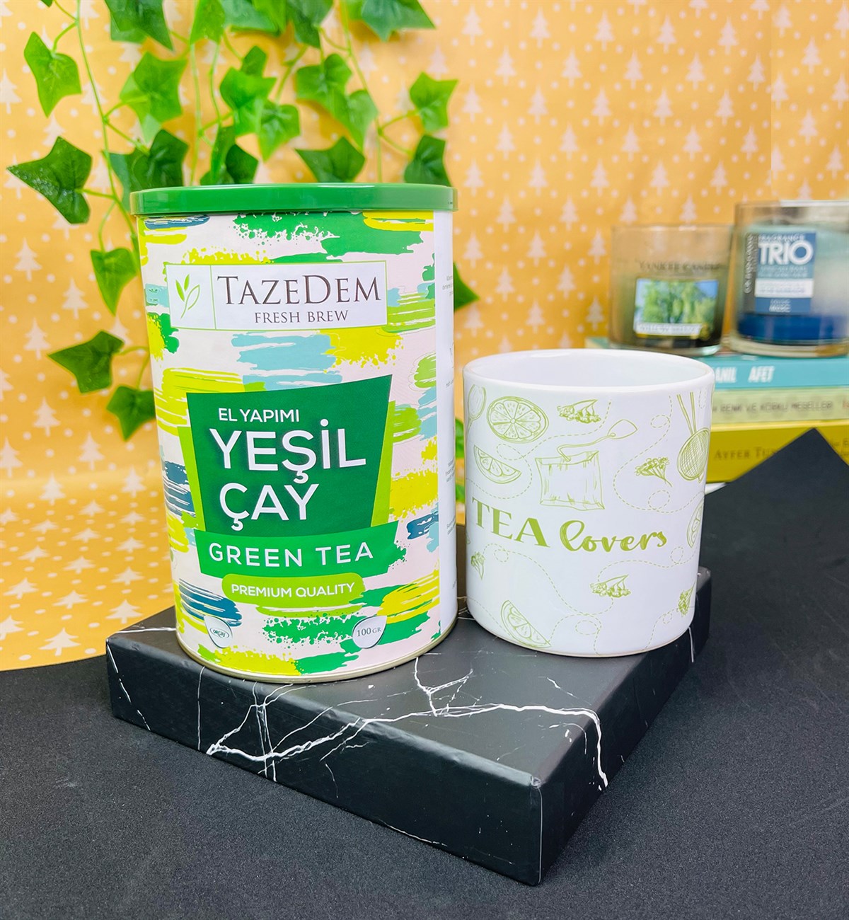 Çay Severler Tasarımlı Kupa Ve İlk Hasat Premium Yeşil Çay Hediye SetigiftmodaGmhs101377