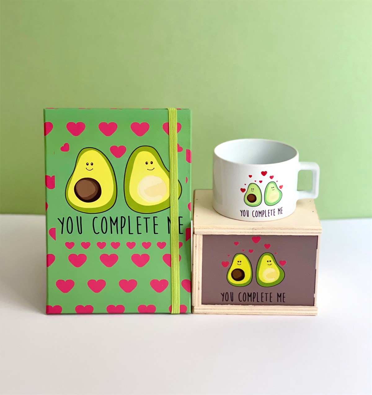 Avokado Beni Tamamlıyorsun Tasarımlı Lastikli Defter Ve Kutulu Kupa SetGiftmodaGmhs100808-Gmd100070