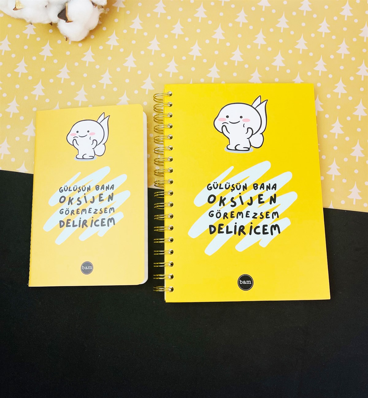 Gülüşün Bana Oksijen Tasarımlı Spiralli Defter Ve Terzi Dikişli Defter SetgiftmodaGmhs101570