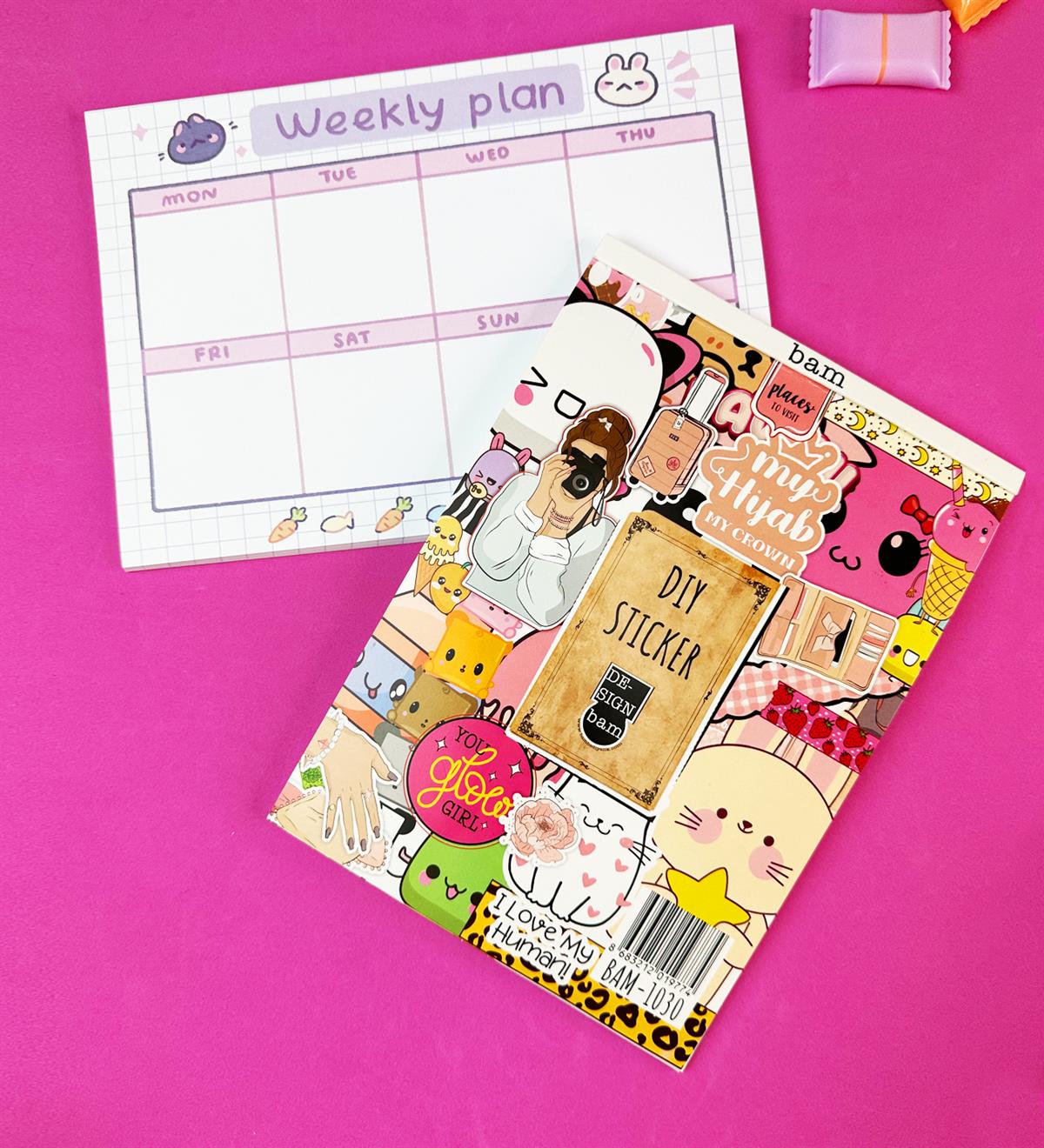 Mor Beyaz Kedi Klavye Önü Haftalık Planlayıcı Ve My DIY Sticker Kitabı SetgiftmodaGmhs101901