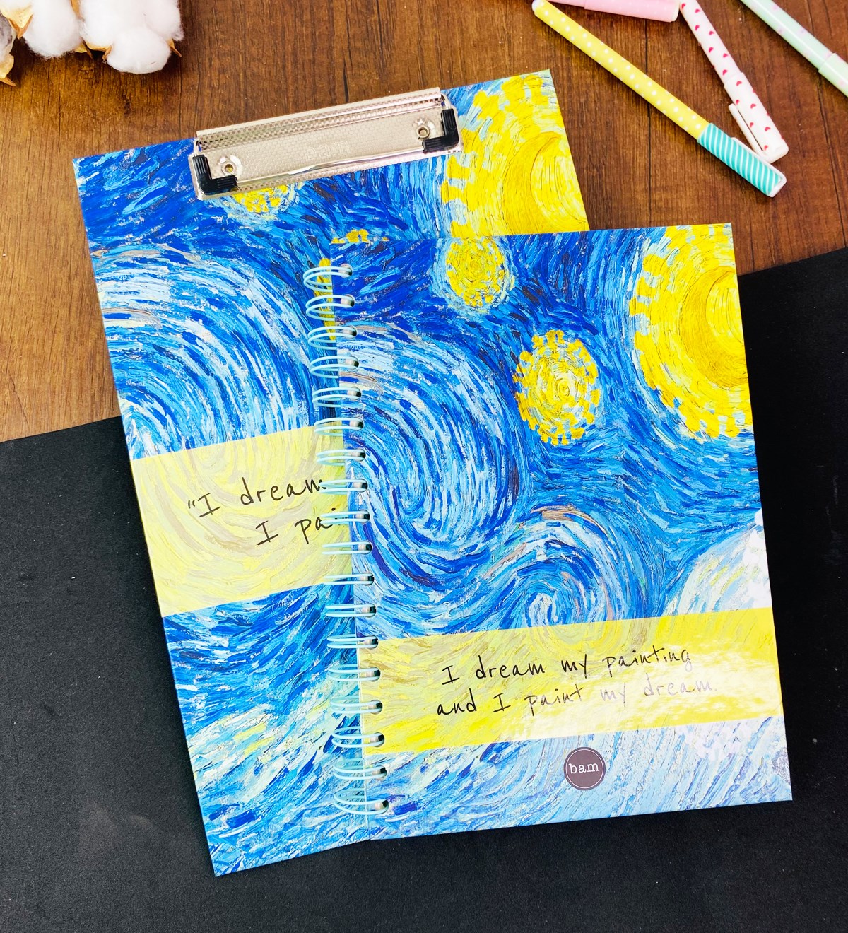 Yıldızlı Gece Tasarımlı Çizgili Spiralli Defter Ve Sekreterlik SetgiftmodaGmhs101678