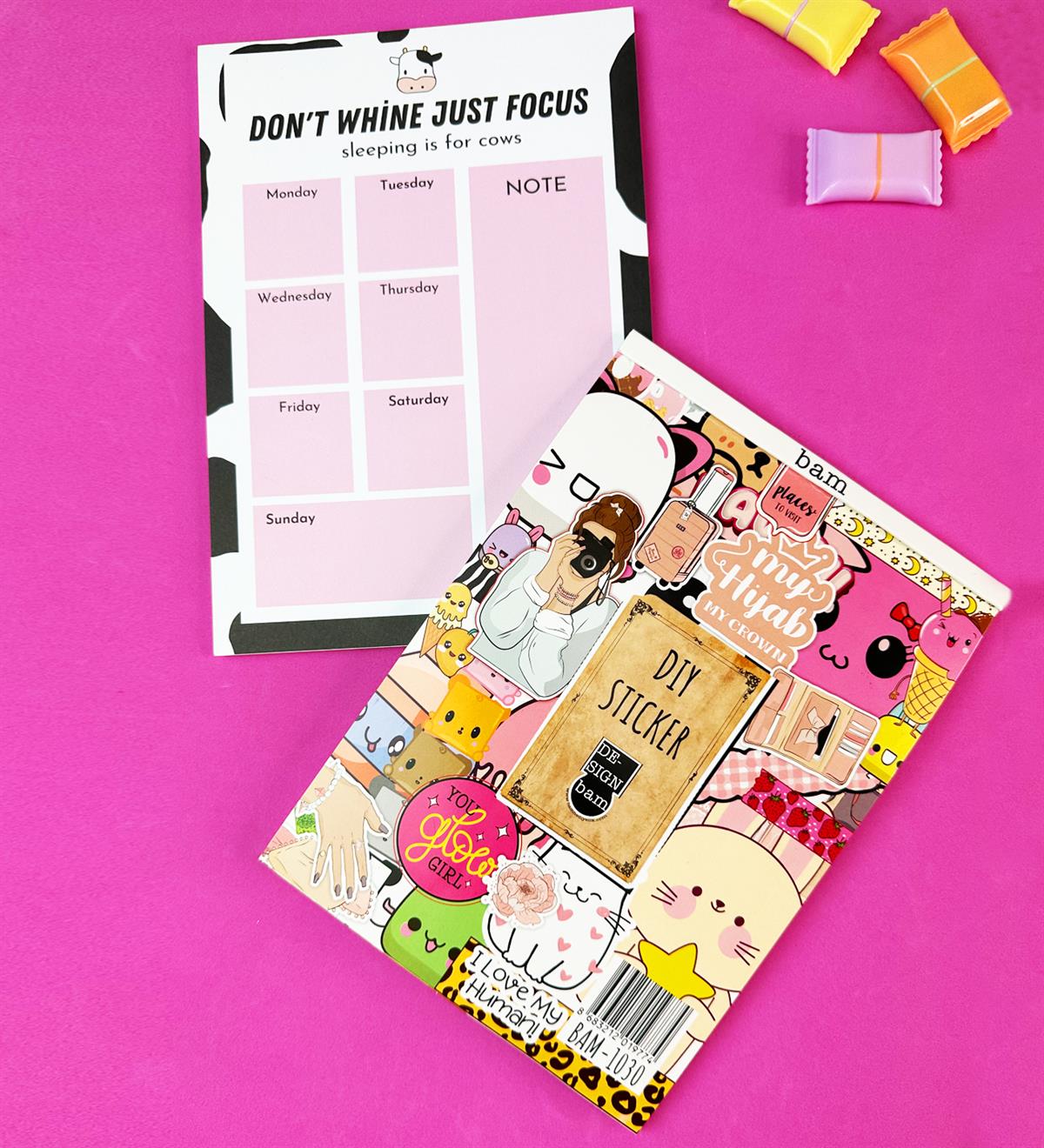 İnek Motto Klavye Önü Haftalık Planlayıcı Ve My DIY Sticker Kitabı SetgiftmodaGmhs101906