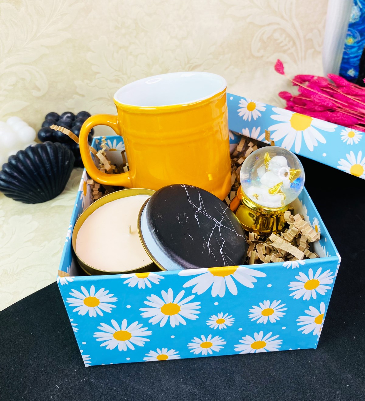 Mermer Tasarımlı Mum Ve Varil Kupa Mini Hediye SetigiftmodaGmhs101647