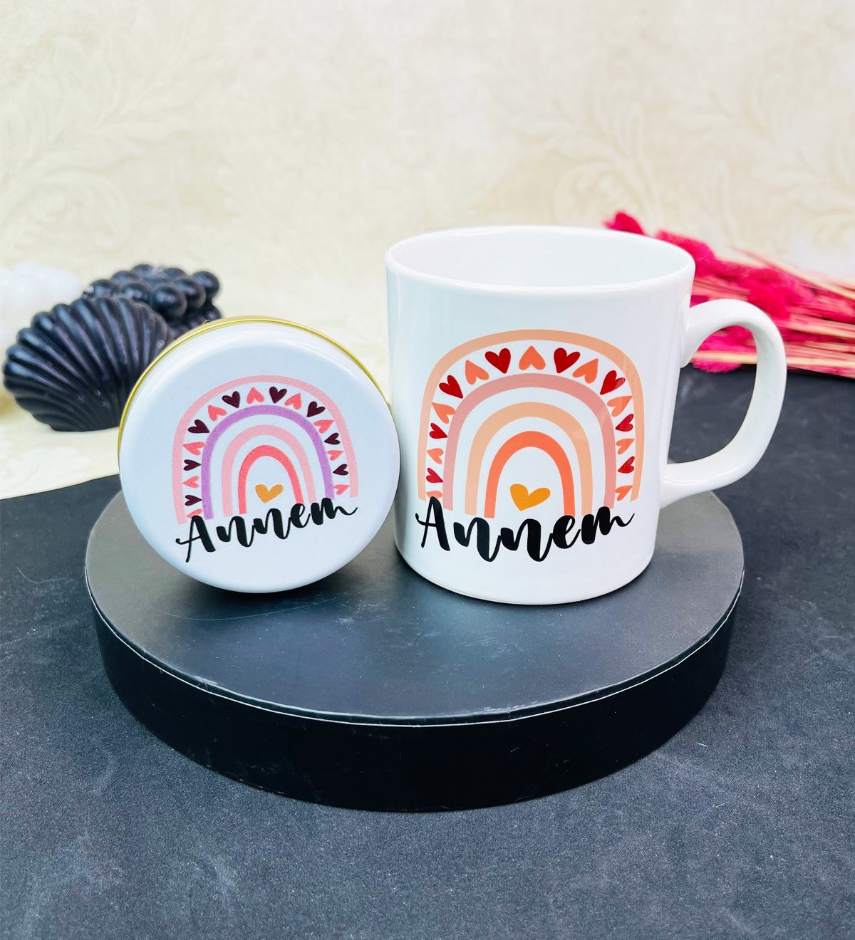 Gökkuşağı Annem Tasarımlı Kokulu Mum Ve Kupa Set giftmodaGmhs101614