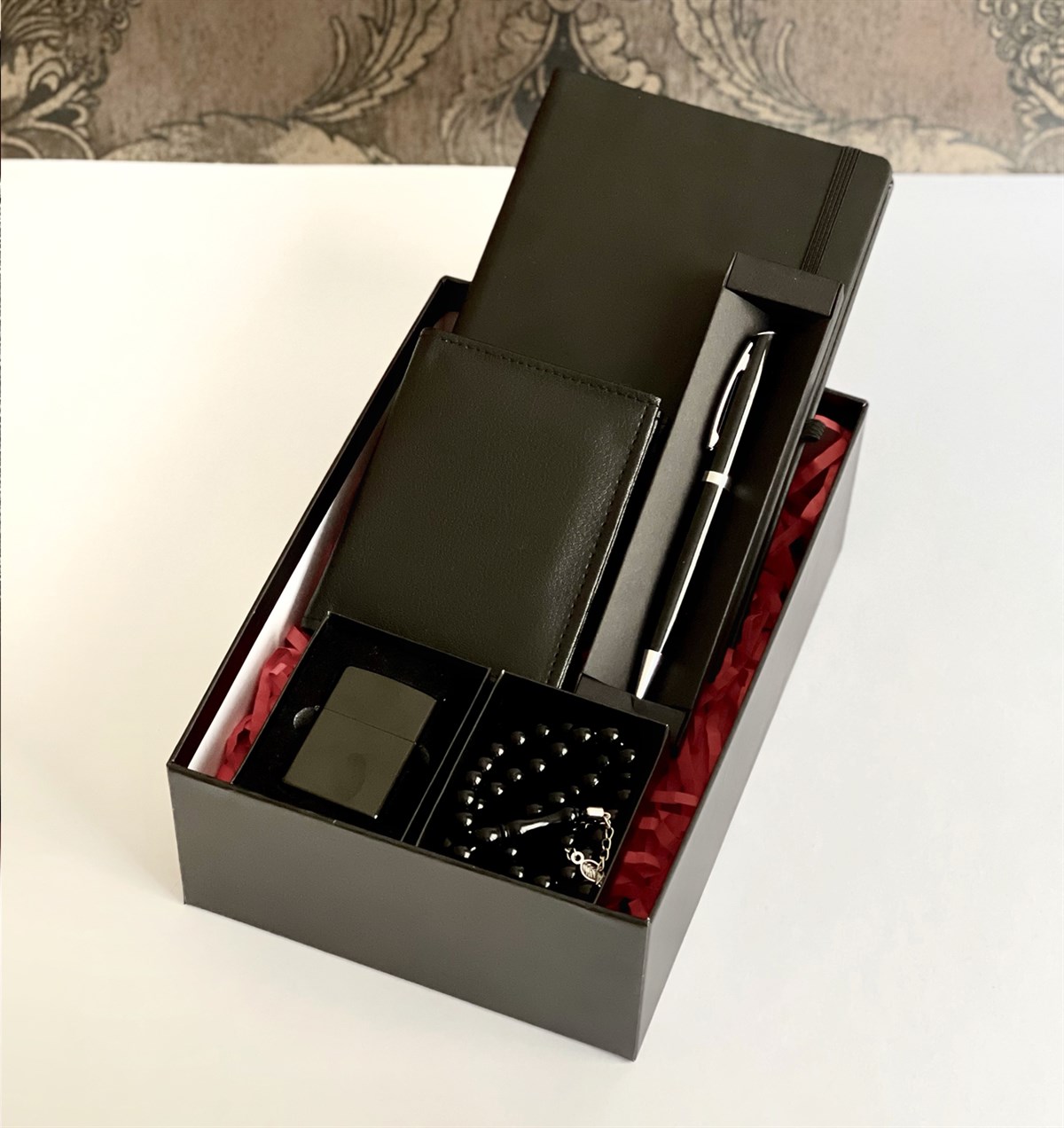 Özel Kutulu Benzinli Çakmak Defter Cüzdan Kalem Ve Siyah Tesbih Babalara Özel Hediye SetigiftmodaGmhs1007835