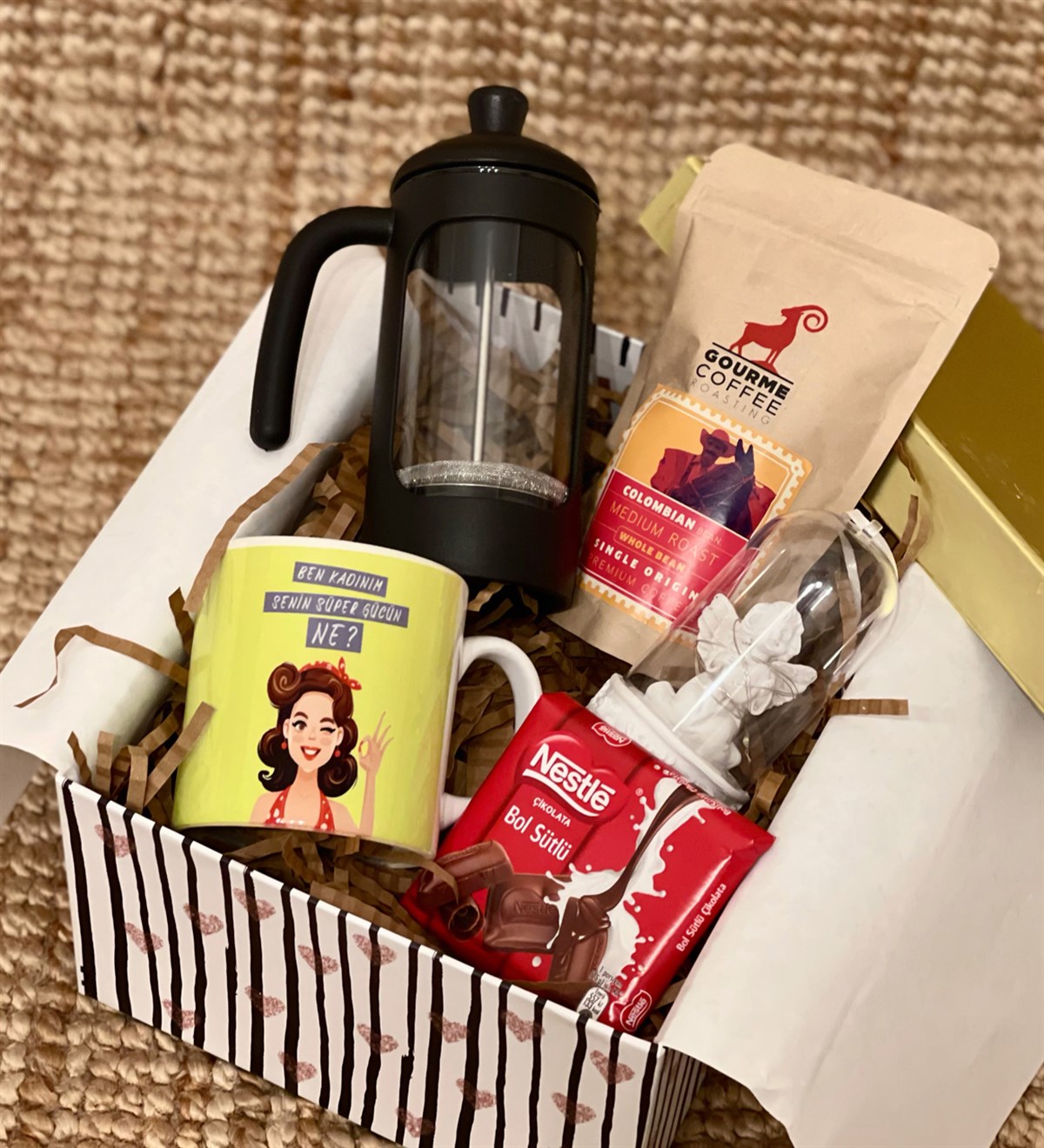 Işıklı Melek Biblo French Press & Filtre Kahve Kadınlara Özel Hediye SetiGiftmodaGmhs100424
