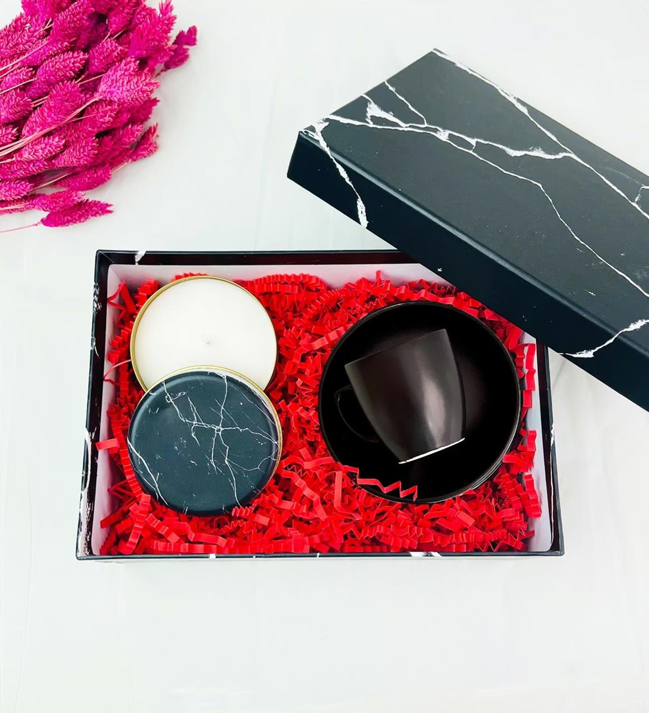 Özel Kutulu Siyah Mermer Fincan Ve Mum SetgiftmodaGmhs100215