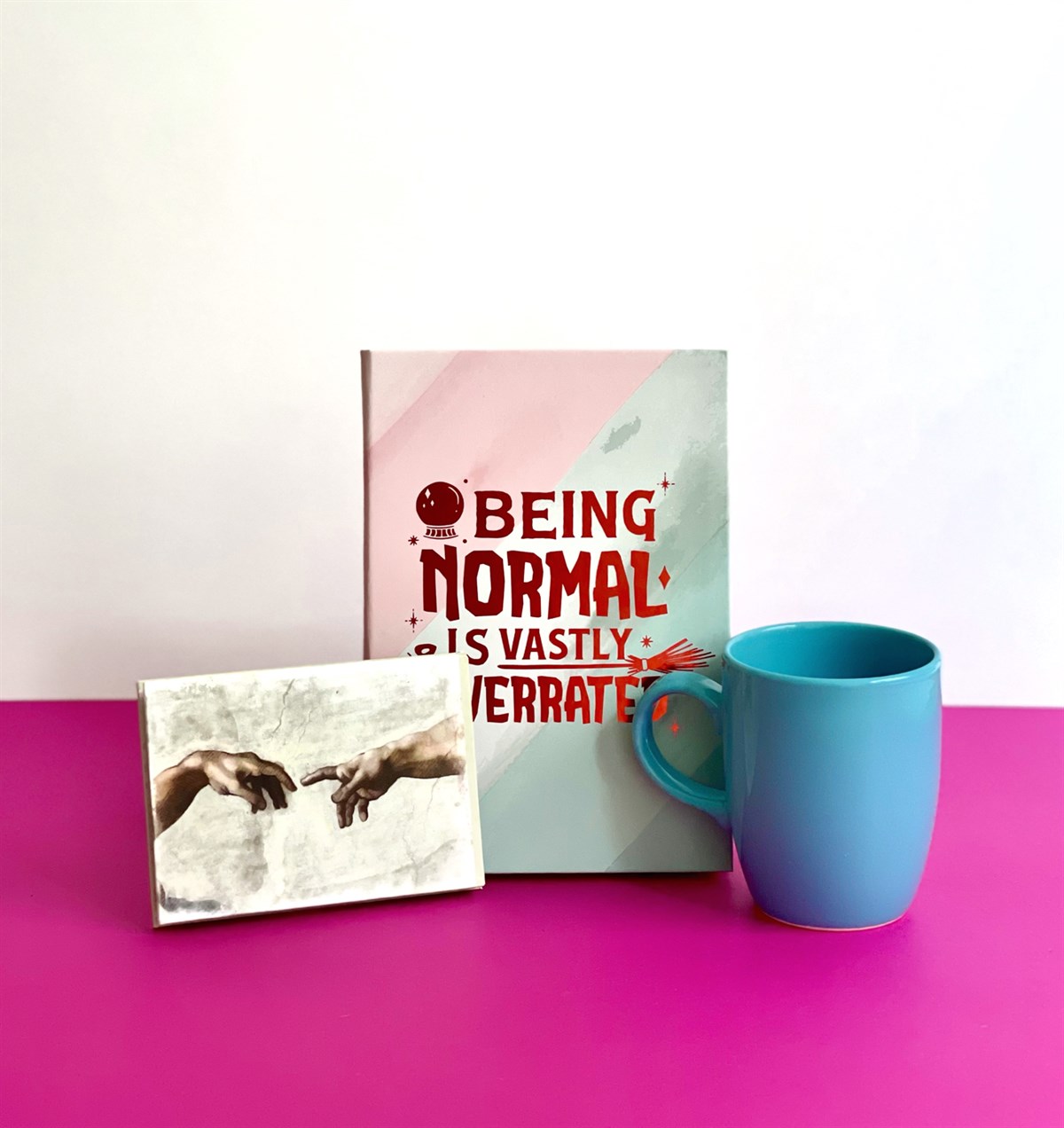 Michelangelo Tasarımlı Mini Albüm Mavi Bulut Kupa Ve Being Normal Tasarımlı Defter SetgiftmodaGmhs100947